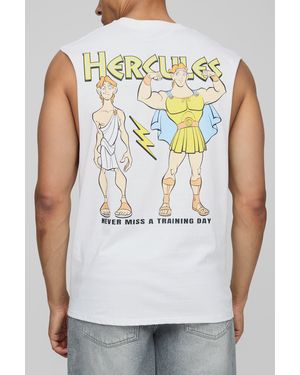 BoohooMAN Regular Fit Disney Hercules License Tank - White