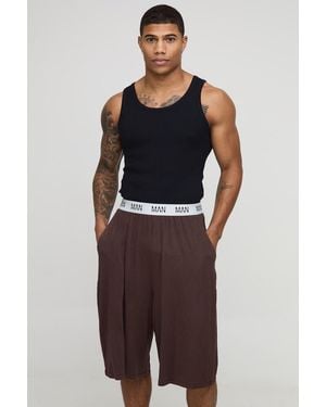 BoohooMAN Slim Ribbed Lounge Tank And Jort Set - Brown