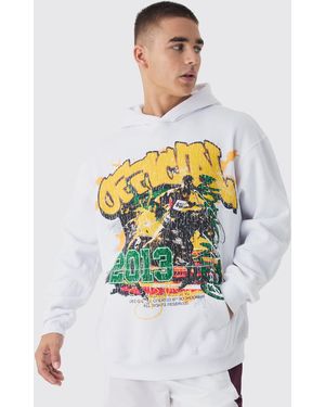 Boohoo Sudadera Con Capucha Y Estampado Gráfico Official 2013 Deportivo A Gran Escala - Blanco