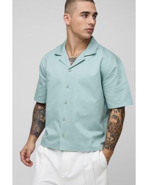 BoohooMAN Oversized Boxy Back Printed Short Sleeve Shirt - Blue