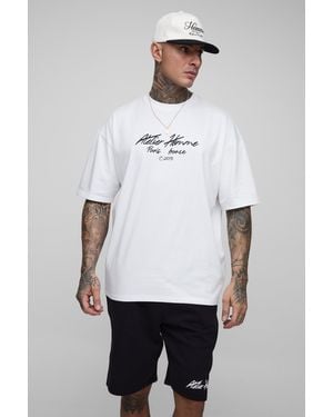BoohooMAN Tall Oversized Homme Print T-Shirt & Relaxed Short Set - White