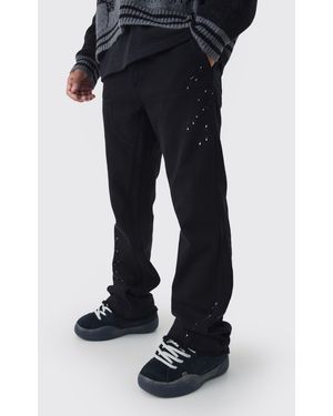 BoohooMAN Relaxed Flared Carpenter Paint Splatter Pants - Black