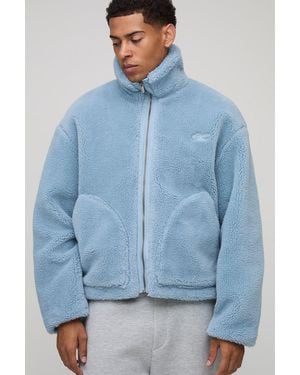 BoohooMAN Regular Fit Collared Borg Harrington Jacket - Blue