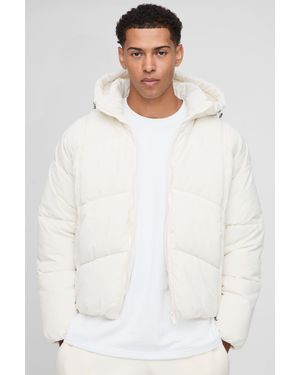 Boohoo Regular Fit Pintuck Panel Hooded Puffer Jacket - Blanco