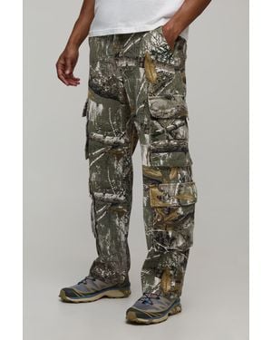 BoohooMAN Relaxed Forest Camo Multi Pocket Cargo Pants - Gray