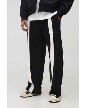 BoohooMAN Elasticated Wide Leg Tricot Panel Trousers - Black