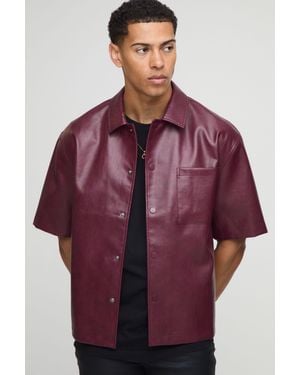 Boohoo Oversized Short Sleeve Pu Collared Overshirt - Morado