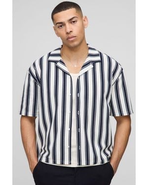 BoohooMAN Oversized Boxy Popcorn Texture Striped Jersey Shirt - White