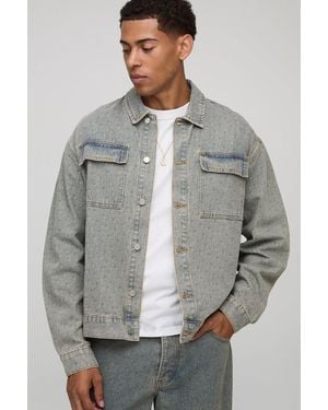 BoohooMAN Oversized Boxy Monogram Washed Jean Jacket - Gray