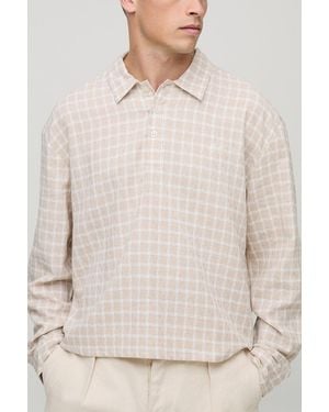 BoohooMAN Embroidered Boxy Oversized Boucle Flanneled Rugby Shirt - Natural