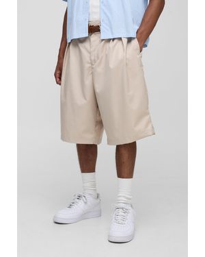 BoohooMAN Sfera Baggy Fit Smart Tailored Shorts - Natural