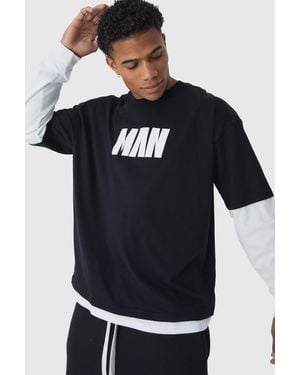 BoohooMAN MAN Oversized Faux Layer Tee - Black