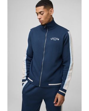 BoohooMAN Strickjacke mit Kontrast-Streifen und Reißverschluss - Blau