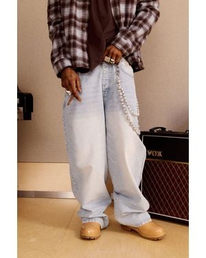 Boohoo Super Baggy Washed Embroidered Dart Jeans - Marrón