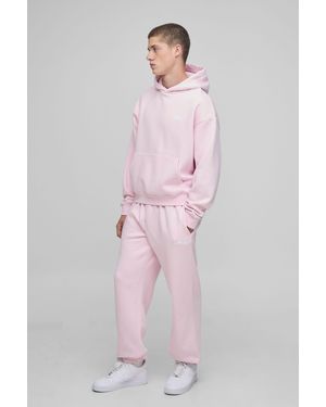 BoohooMAN Oversized Boxy Hood Applique Tracksuit - Pink