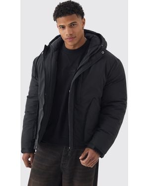 BoohooMAN Grauer Parka mit Kapuze - Blau