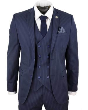 BoohooMAN Truclothing 3 Piece Suit Gatsby 1920s Gangster Pinstripe - Blue