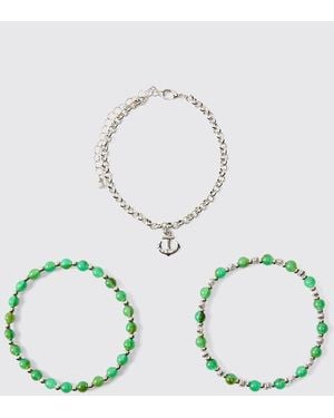 BoohooMAN Multi Charm Anchor Bracelet - Blue