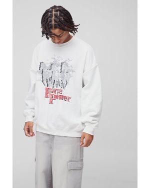 BoohooMAN Oversized Horse Power Western Graphic Sweatshirt - White