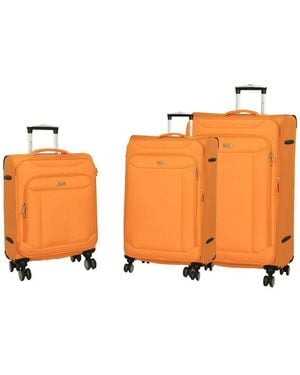 BoohooMAN Infinity Leather Soft Lightweight Dual 4 Wheel Suitcases Luggage Set Of 3 - Orange
