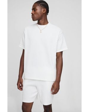 BoohooMAN Oversized Textured Rib T-shirt & Relaxed Shorts Set - White