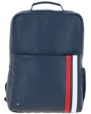 BoohooMAN Gabicci Real Leather Backpack With Striped Front Detail - Blue