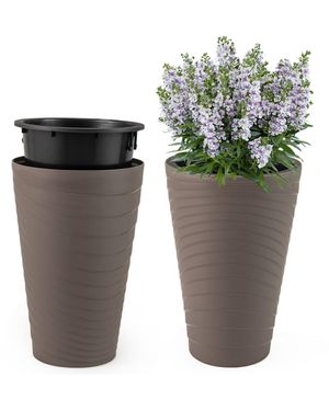 BoohooMAN Costway 45 Cm Tall Flower Pot Set Of 2 Modern Decorative Planter Pots - Green