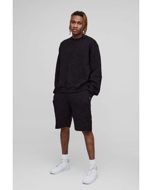 Boohoo Tall Quilted Jacquard Sweat & Short Set - Black