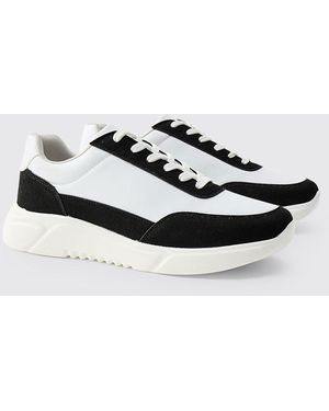 BoohooMAN Man Sneaker mit klobigem PU- & Wildleder-Einsatz - Weiß