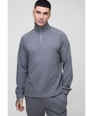 Boohoo Sudadera Plus De Raglán Y Jacquard Con Cremallera 1/4 - Azul