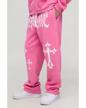Boohoo Relaxed Fit Homme Cross Pearl Embellished Joggers - Rosa