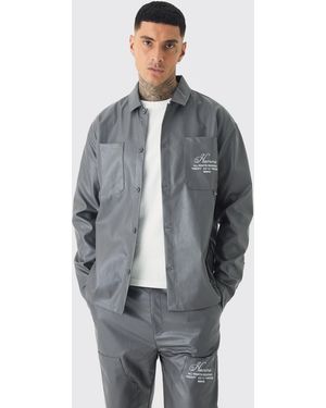 BoohooMAN Tall Long Sleeve Pu Carpenter Shirt - Gray