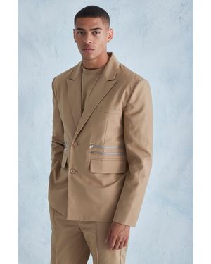 BoohooMAN Oversized Boxy Zip Suit Jacket - Brown