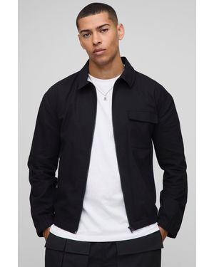 BoohooMAN Harrington-Jacke aus Leinenmischung mit elastischen Bündchen - Blau