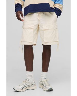 BoohooMAN Elasticated Waist Relaxed Fit Cargo Shorts - White