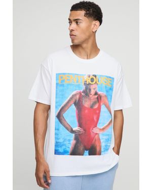 BoohooMAN Oversized Penthouse Magazine License T-Shirt - White