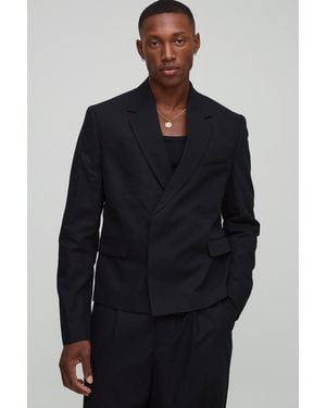 BoohooMAN Oversized Boxy Linen Blend Blazer - Blue