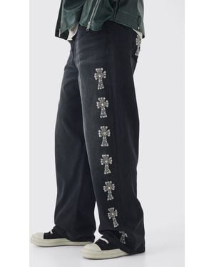 BoohooMAN Tall lockere Jeans mit Detail - Schwarz