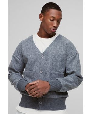 BoohooMAN Boxy Open Neck Bomber Jacket - Grey