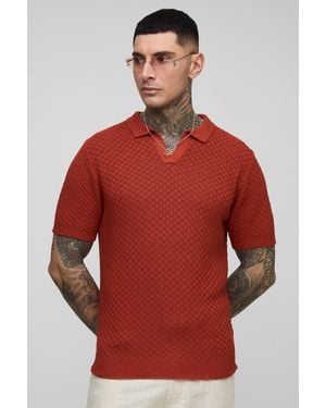 Boohoo Polo Tall Oversize Recto De Croché Con Estampado De Cuadros - Rojo