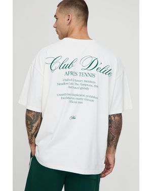 BoohooMAN Oversized Apres Tennis Print T-Shirt - White