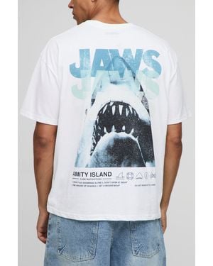 BoohooMAN White Oversized Jaws License T-shirt - Grey