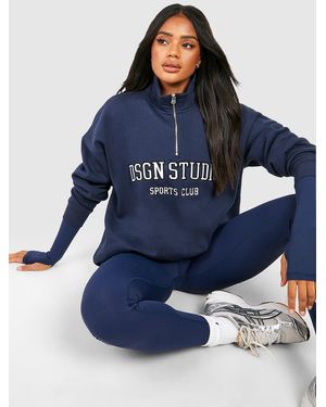 BoohooMAN Dsgn Studio Applique Oversized Half Zip Sweatshirt - Blue