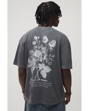 BoohooMAN Tall Oversized Official Floral Print Washed T-Shirt - Grey