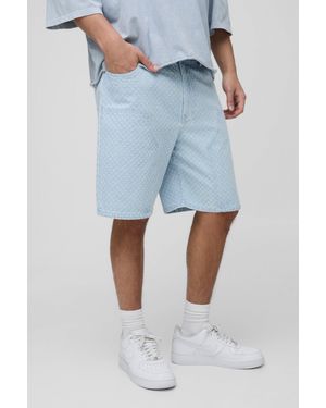 Boohoo Pantalón Corto Vaquero Holgado Sin Tratar Desgastado Estilo Carpintero En Azul Claro