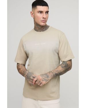 BoohooMAN Tall Limited Edition Print Spay Wash Regular T-Shirt - Natural