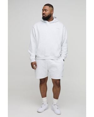 BoohooMAN Plus Oversized Boxy Ofcl Short Hooded Tracksuit - White