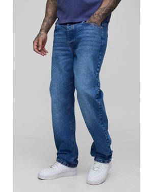 BoohooMAN Tall Straight Rigid Contrast Stitch Jeans - Blue