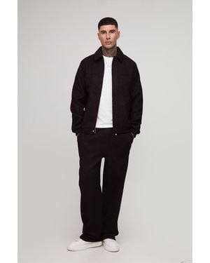 BoohooMAN Tall Wool Look Regular Fit Collared Bomber Jacket - Black