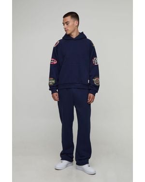 Boohoo Oversized Boxy Varsity Badge Hoodie - Azul